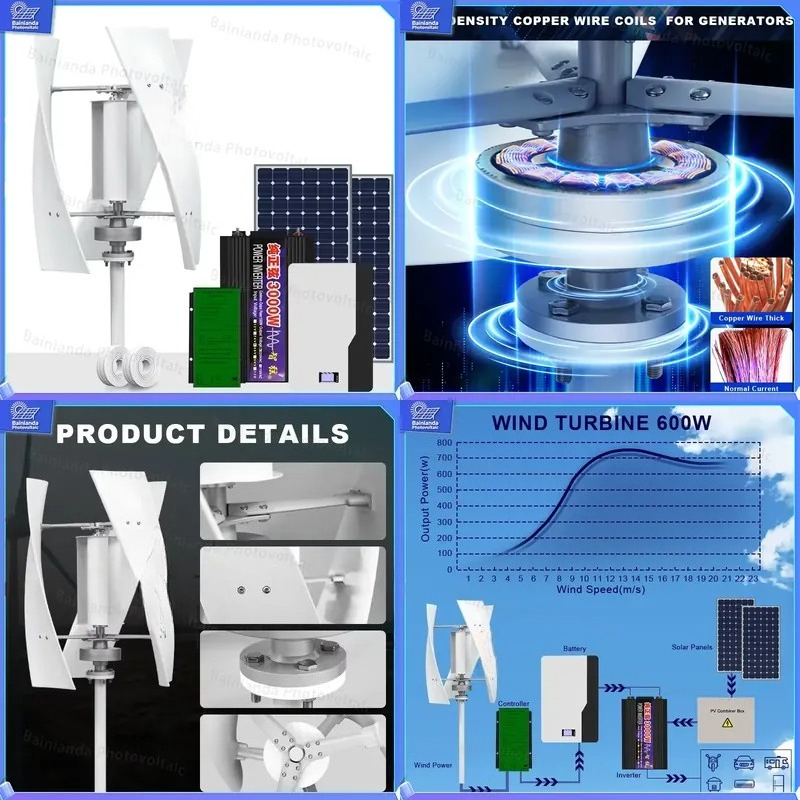 Wind Solar Hybrid Kit - Generador de Turbina Eólica Vertical, Panel